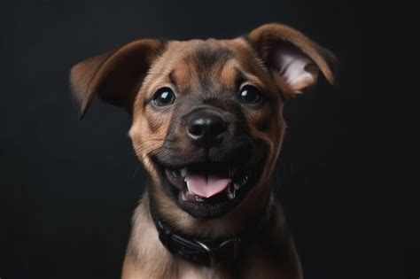 Vista Frontal Del Adorable Cachorro De Raza Mixta Con La Boca Abierta