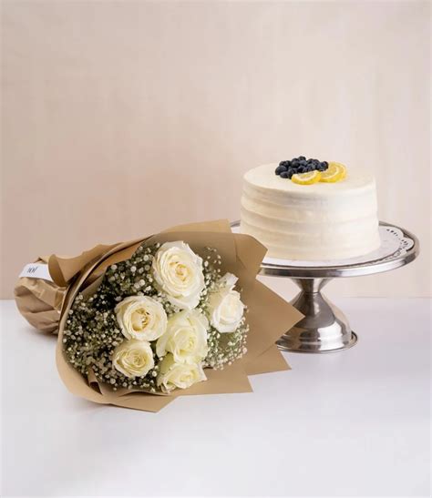 Lemon Blueberry Cake White Roses Bundle By Sugar Daddy S Bakery In