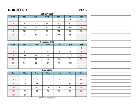 Download Fillable Quarterly Calendar Q1 2025 Sunday Start