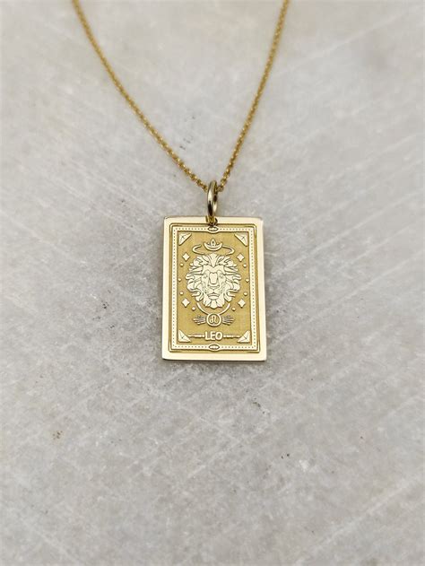 K Gold The Lion Zodiac Sign Tarot Card Necklace Gold Leo Etsy