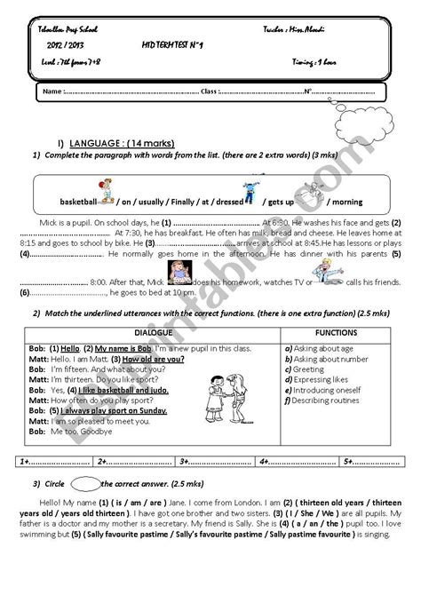 Mid Term Test Th Form Esl Worksheet By Hanen Aboudi