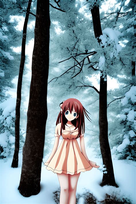 Cute Anime Girl In Winter Forest · Creative Fabrica