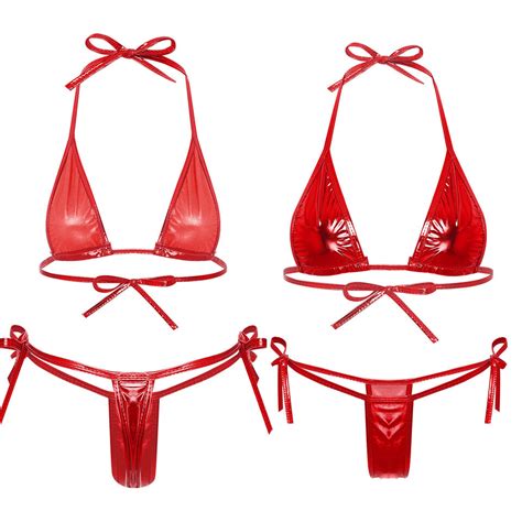 Womens Shiny Metallic Bikini Set Pcs Swimsuit Bra Tops With Panties Swimwear Ebay