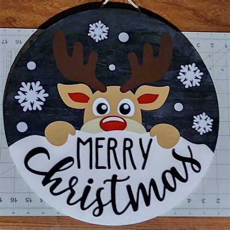 Merry Christmas Svg Reindeer Welcome Svg Farmhouse Svg Round Sign Svg Holidays Cut File