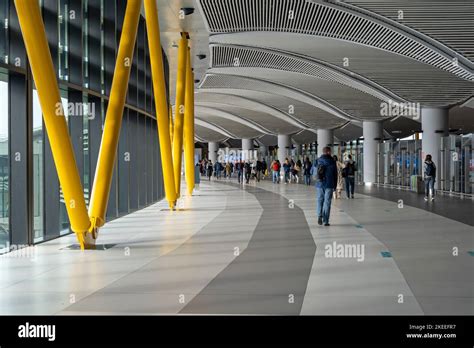 Istanbul Oct Passengers Walking Along The Corridor Of The New