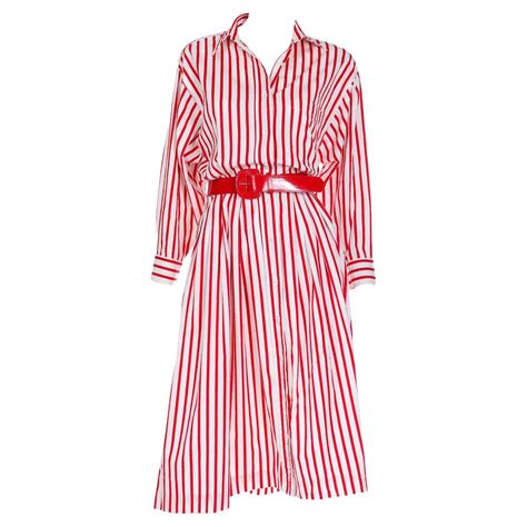 Vintage Ralph Lauren Red And White Striped Shirtdress Style Cotton Day Dress For Sale At 1stdibs