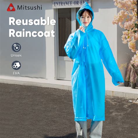 Mitsushi Raincoat Suit Unisex Reusable Raincoat EVA Pocket Rain Coat ...