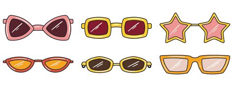 Set Of Different Retro Style Hippie Sunglasses Retro Aesthetic Vibe 70 S Hand Drawn Vector