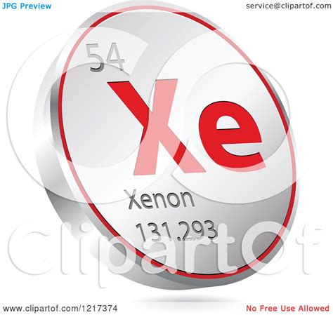 Clipart Of A 3d Floating Round Red And Silver Xenon Chemical Element