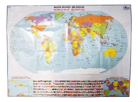 Mapa Mundi Bilíngue Planisfério Político Escolar Faculdade Mercadolivre