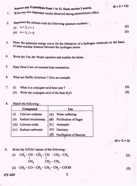 Plus One Improvement Exam 2022 Chemistry Question Paper Chemistry