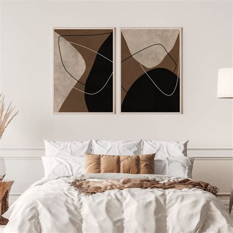 Beige And Black Abstract Art Set Of 2 Black And Tan Wall Art