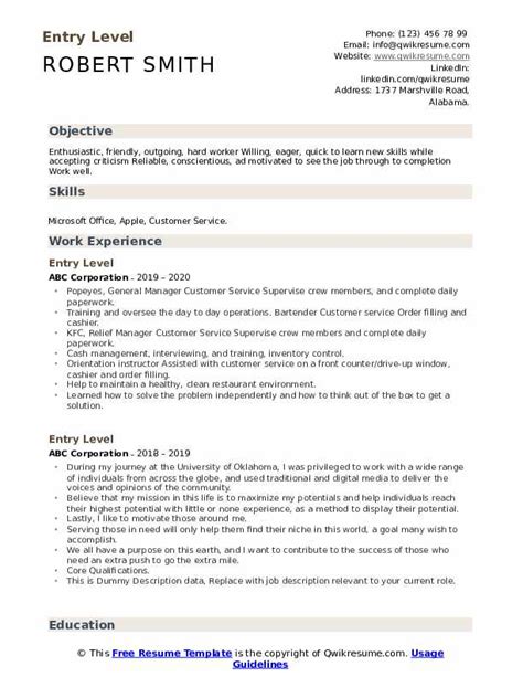 Entry Level Resume Samples | QwikResume