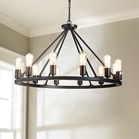 Tochic Wagon Wheel Chandelier Inch Light Farmhouse Black