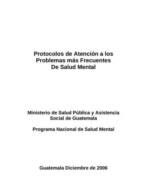 Protocolos De Atenci N A Los Problemas Mas Frecuentes De Salud Mental