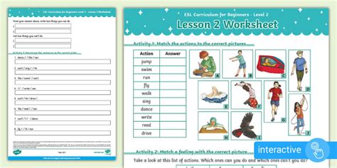 ESL Curriculum Level 2 Lesson 2 Interactive Teacher Made