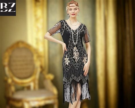 Vintage Downton Abbey Dress 1920s Flapper Gatsby Party Dress Art Deco