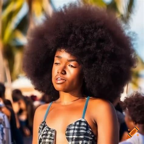 Black Woman With Afro Enjoying At Miami Beach On Craiyon