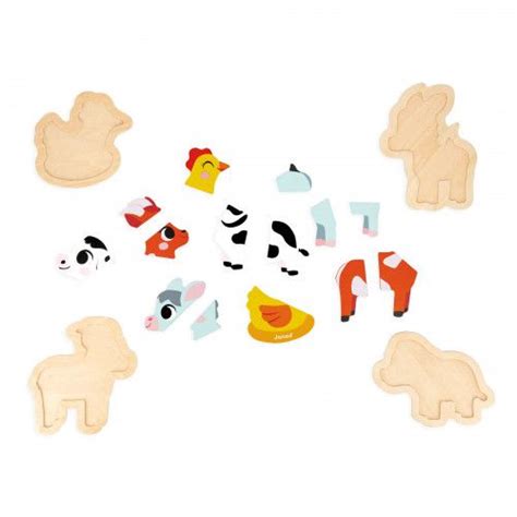 Puzzle Janod bois bébé Set 3 puzzles animaux Ferme pour bébé 18 mois