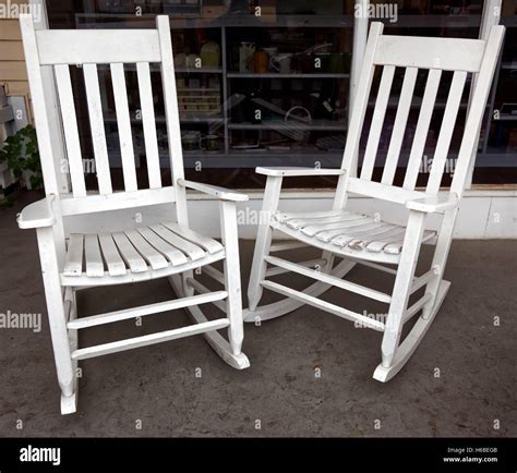 Two Friendly White Rocking Chairs On Porch Stock Photo Alamy