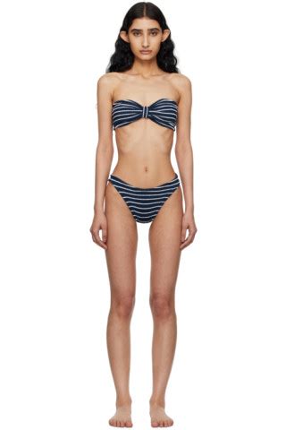 Hunza G Navy White Jean Bikini Ssense