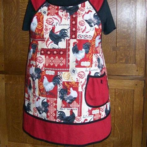 Red Rooster Apron Retro Rooster Apron 3xl Etsy Flattering Fashion Personalized Aprons Red