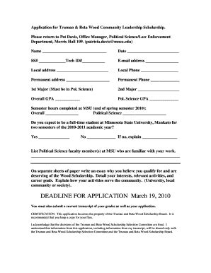 Fillable Online Sbs Mnsu Application For Truman Reta Wood Community