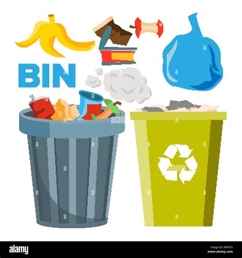 Bin Trash Icons Vector Classic And Recycling Bins Isolated Flat