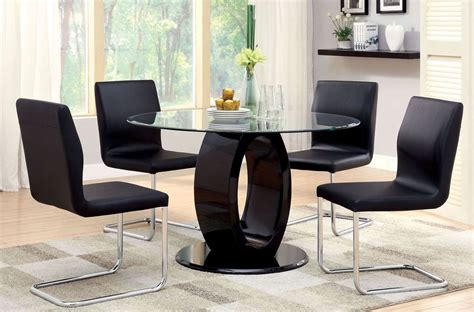 Lodia I Black Glass Top Round Pedestal Dining Room Set from Furniture ...