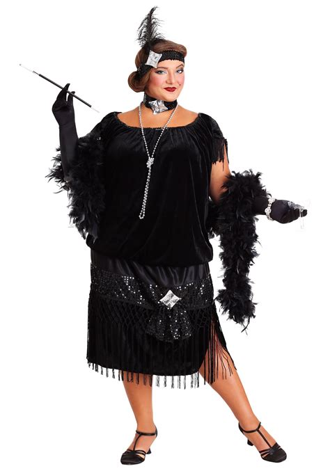 Black Plus Size Flapper Costume 20s Decade Costumes