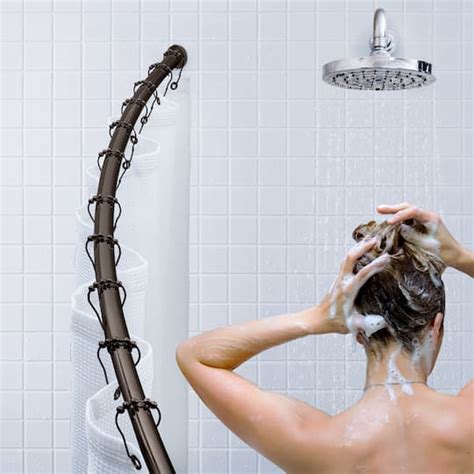 Bath Bliss Bronze Curved Shower Rod | Shower Curtain Rings & Rods ...