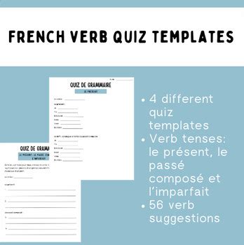 French Verb Quiz Templates Les Tests De Grammaire By Monsieur Et Madame C