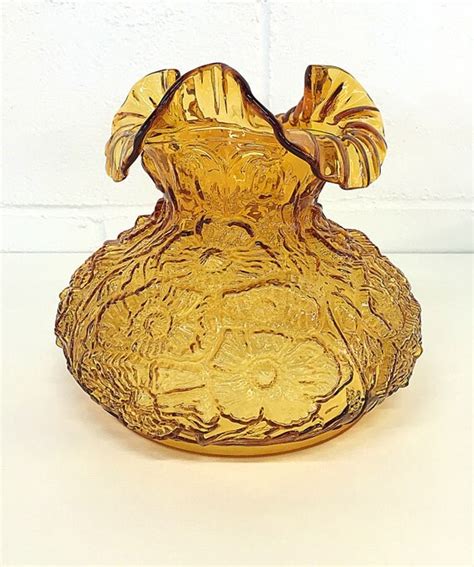 Fenton Poppy Replacement Lamp Shade Colonial Amber Embossed