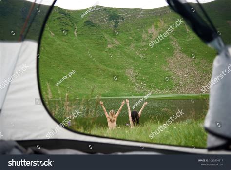 Back View Two Naked Female Travellers Stock Photo Edit Now 1095874517