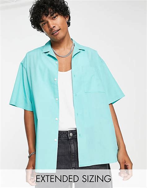 Asos Design Boxy Oversized Shirt In Aqua Asos