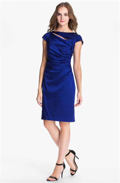 Kay Unger Ruched Satin Sheath Dress In Blue Royal Lyst