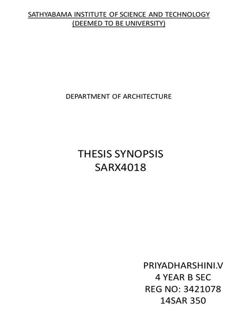 Priyadharshiniv Thesis Synopsis Pdf Health Facility Health Care