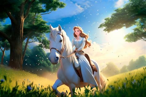 Premium AI Image | a beautiful princess riding on a cute horse