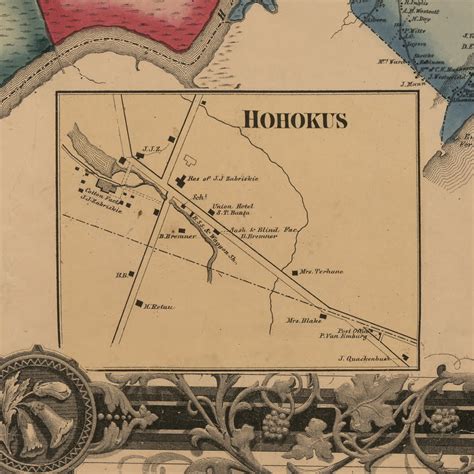 Hohokus Village New Jersey 1861 Old Town Map Custom Print Bergen And Passaic Co Old Maps