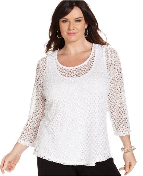 Jm Collection Plus Size Three Quarter Sleeve Crochet Top Where To