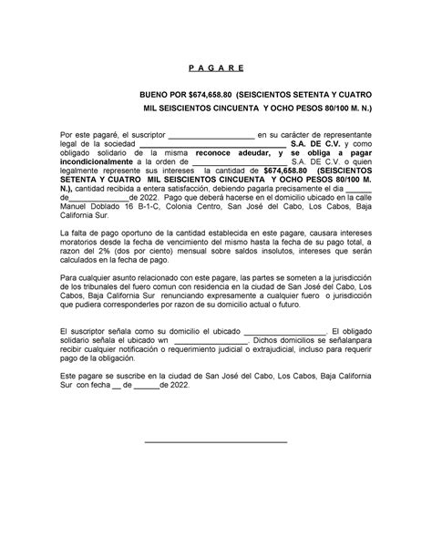 Pagare P A G A R E Bueno Por 674 658 Seiscientos Setenta Y Cuatro Mil Seiscientos Cincuenta