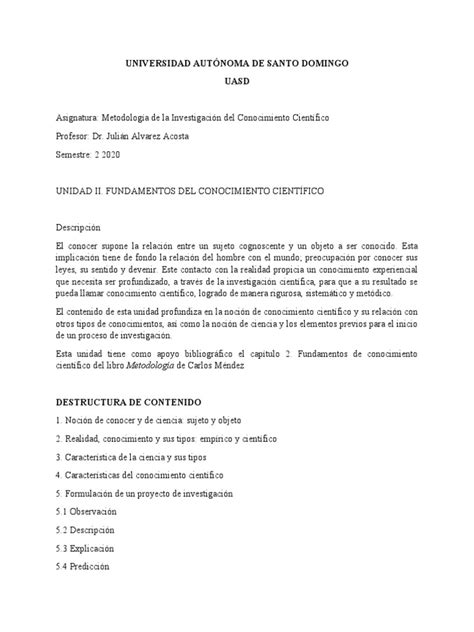 Unidad Ii Fundamentos Del Conocimiento Científico Pdf