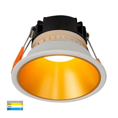 Round Recessed Led Downlight White Polycarbonate Gold Insert 3 Cct H