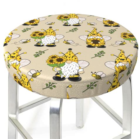 Picia Gnomes Bees And Sunflowers Pattern Round Stool Covers Comfy Seat