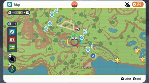 All four trainer locations in South Province Area One in Pokémon