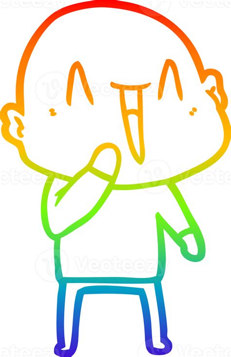 Rainbow Gradient Line Drawing Happy Cartoon Bald Man 40696863 Png