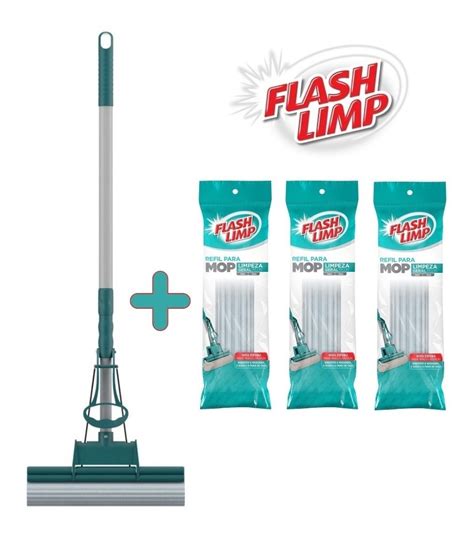 Kit Mop Rodo Magico Flash Limp Limpeza Geral Plus 3 Refil Frete grátis