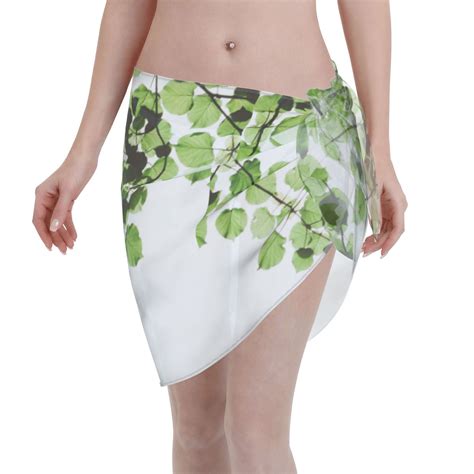 Adobk Watercolor Green Leaves Swimsuit Coverups For Women Beach Bikini Short Skirt For Swimwear