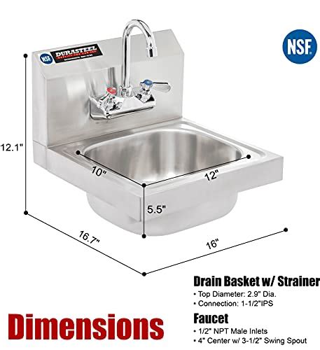 DuraSteel Stainless Steel Sink NSF Commercial Wall Mount Kitchen Sink