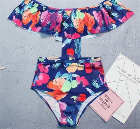 Dreamy Sexy Ruffle Floral Printed Swimwear Female Beach Bathing Suit